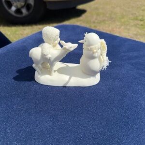 Snow babies collectible Porcelain Snowman and Child on Reindeer “Deer Friends”